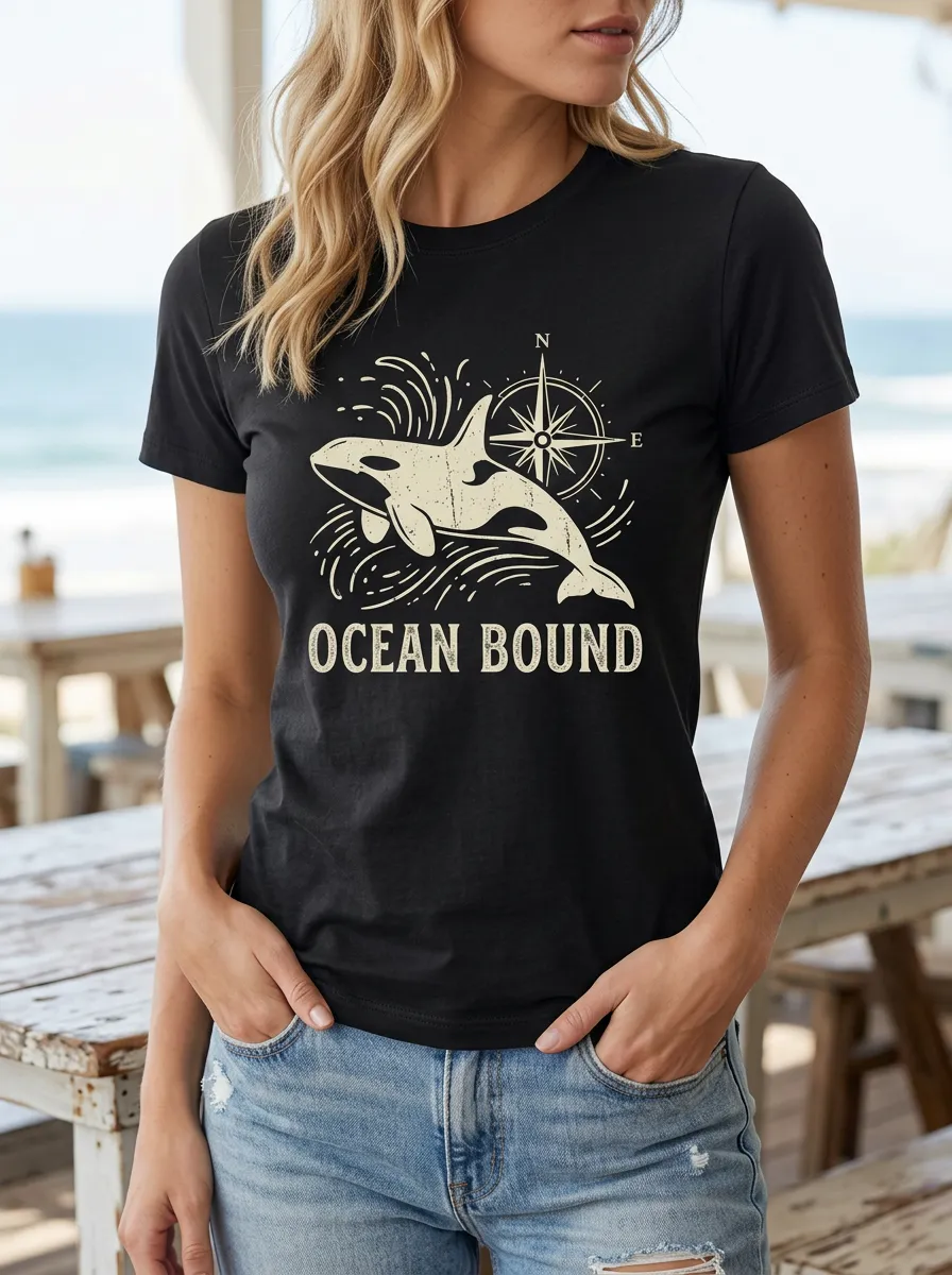 Women's Ocean Lover Orca Compass Printed T-shirt