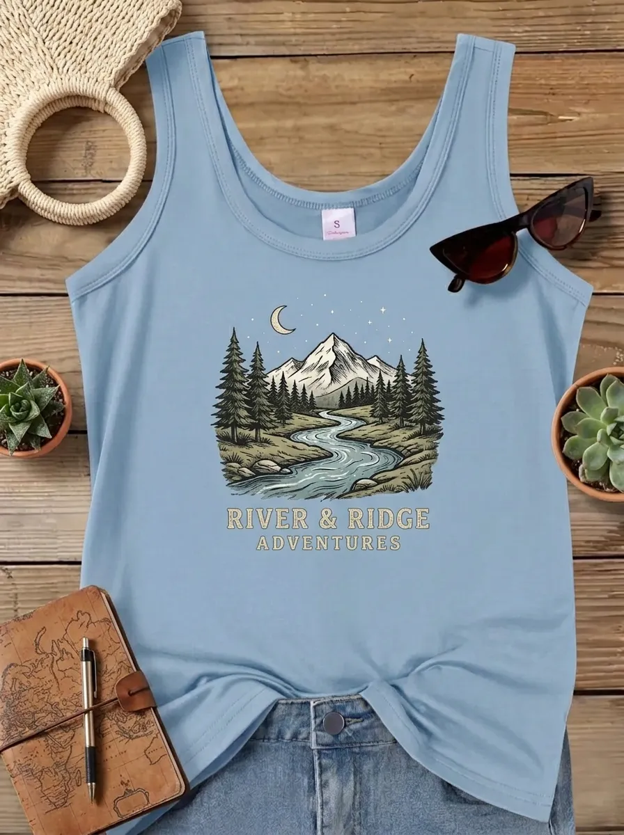 Women's Nature Lover Mountain River Printed Tank Top
