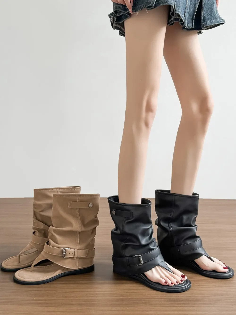 Yasmin Ruched Leather Open-toe Boots
