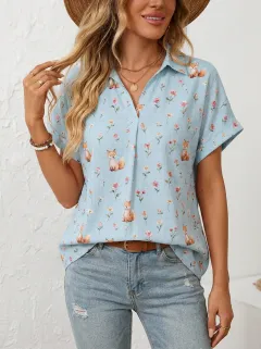 Fox Floral Nature Women's Loose Printed Blouse