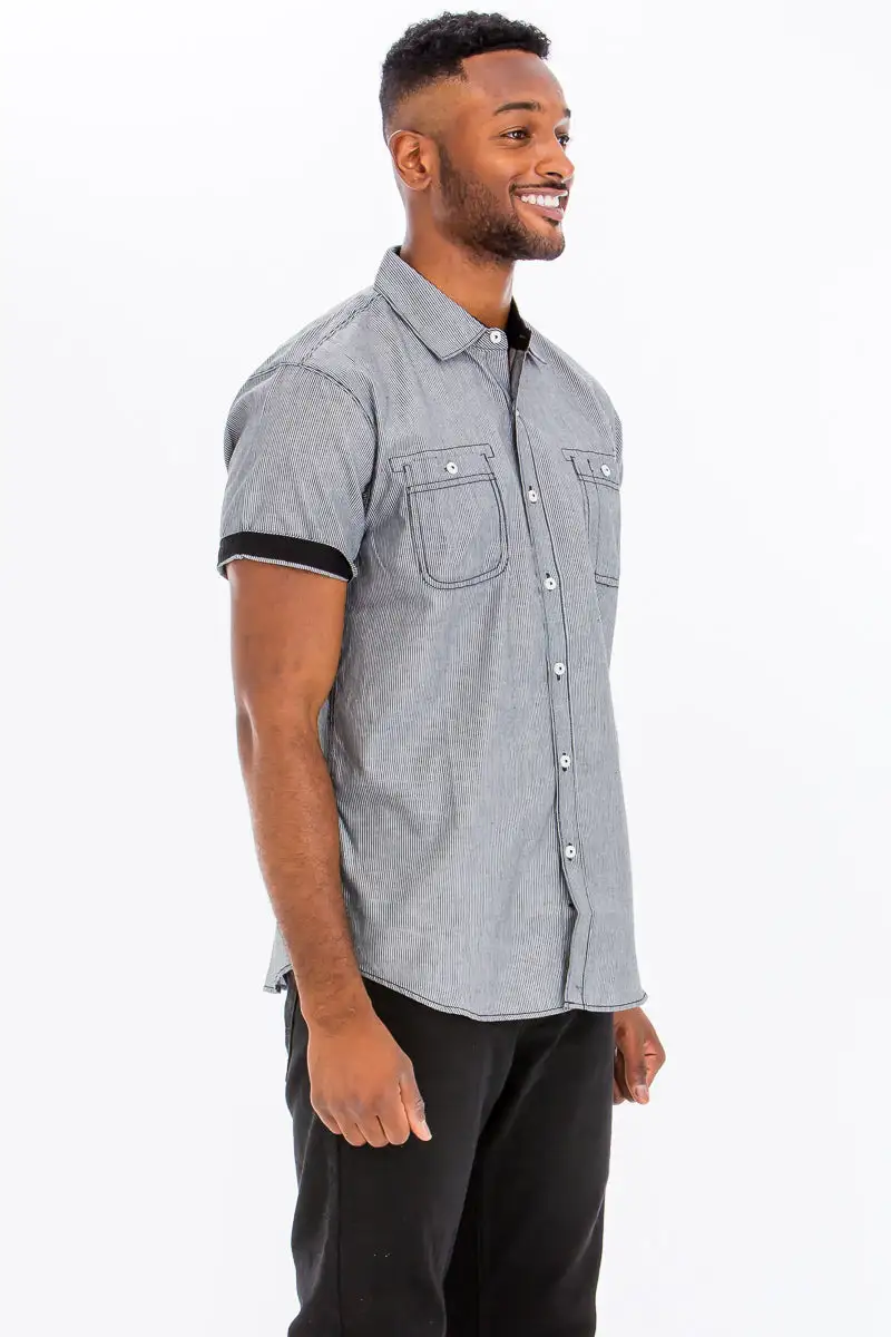 Black Striped Button-Up Shirt