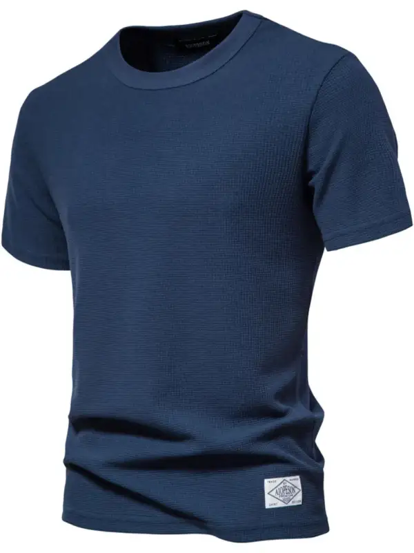 Waffle Knit Short Sleeve Crew Neck Tee