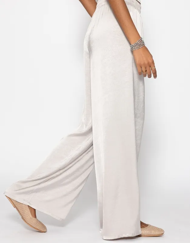 Gray Satin Wide Leg Pants