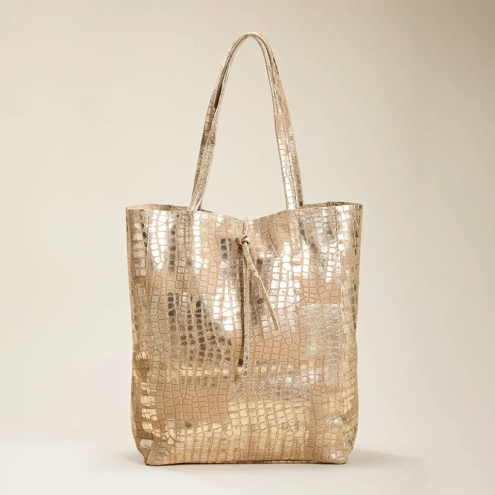Suede Leather Metallic Tote Bag