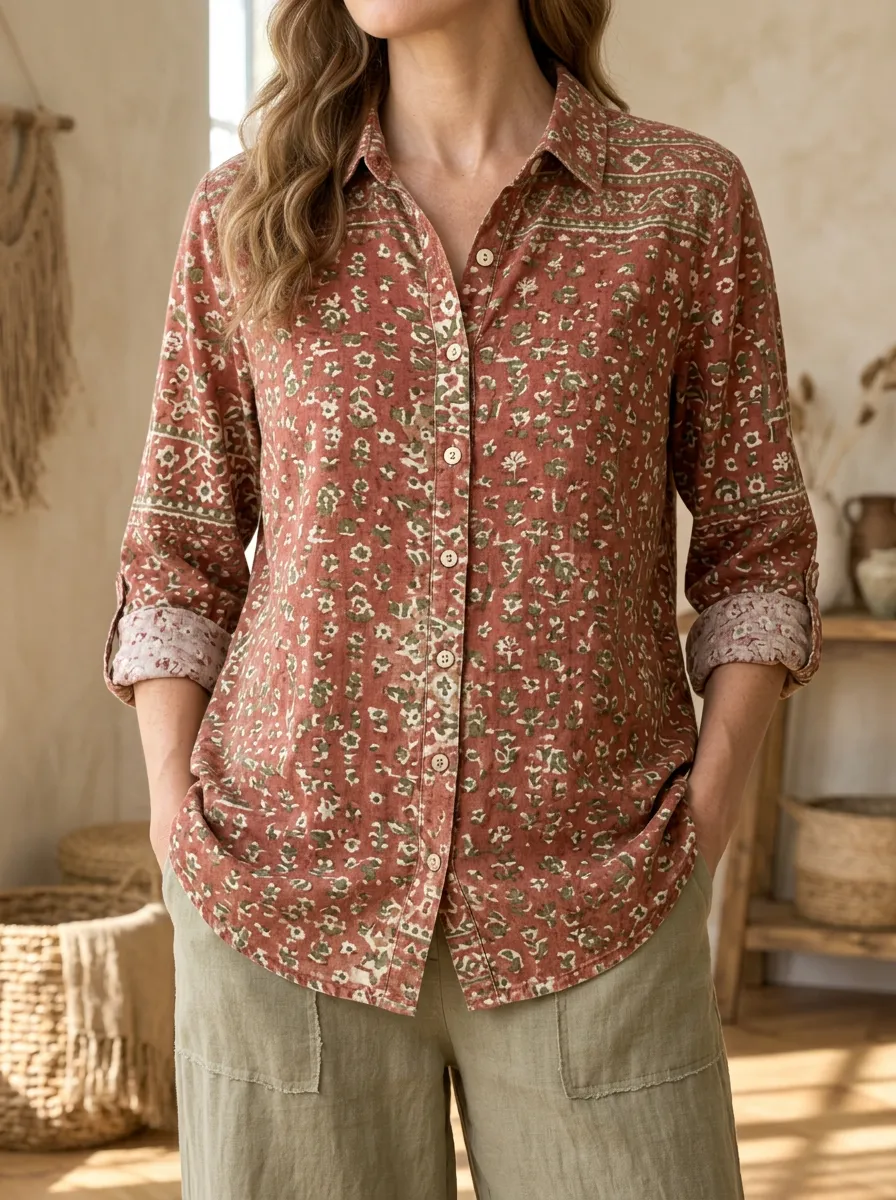 Women's Garden Boho Floral Patterned Shirt