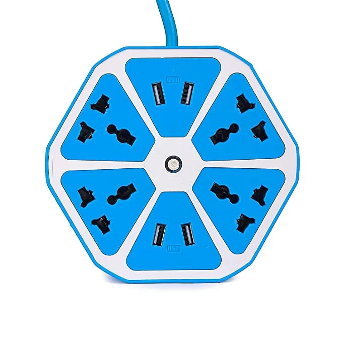 Hexagon Cord Power Socket with 4 USB Ports