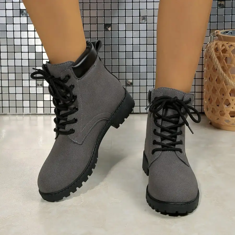 Casual Lace Up Block Heel Boots