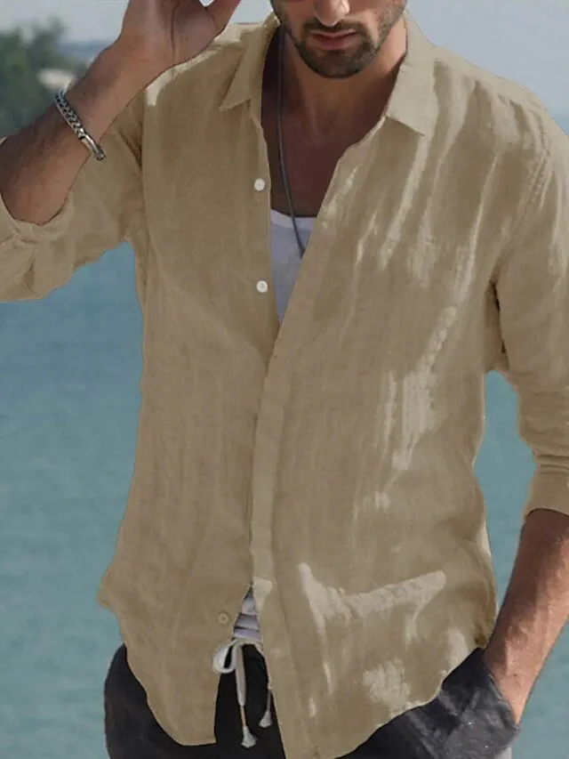 Men's Button-Front Casual Linen Shirt