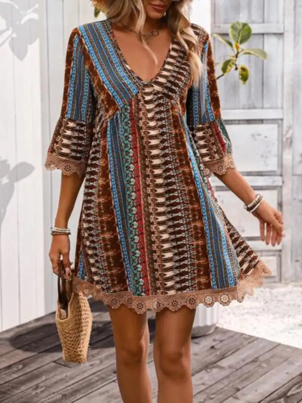 Lace Detail Printed Dress