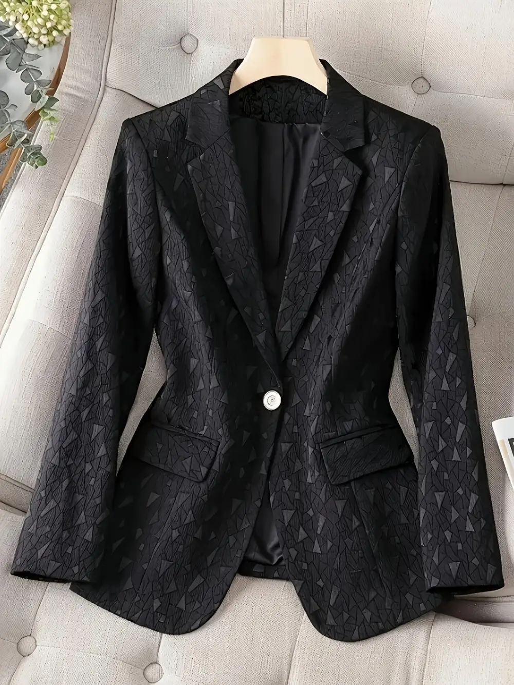 Single-Breasted Patterned Lightweight Polyester Tailored Blazer