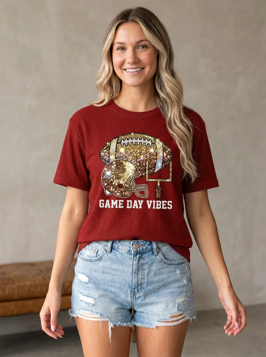 Women's Gridiron Helmet Ball Sparkle Crewneck T-Shirt