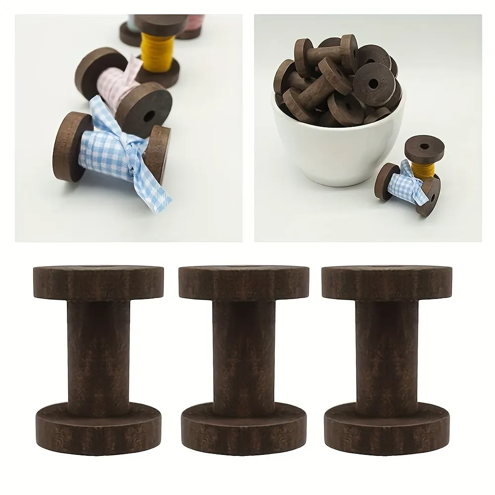 2 Pcs Wooden Thread Spool