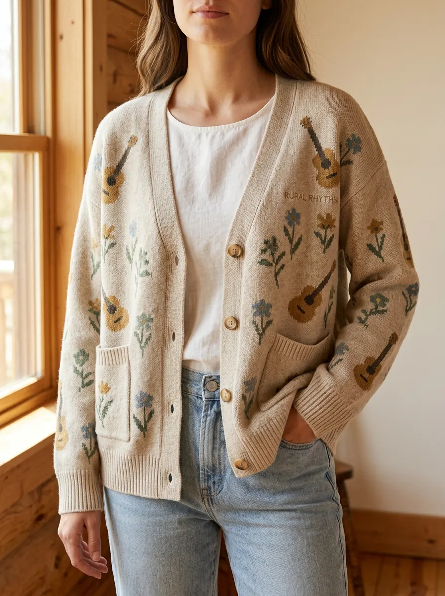 Floral Knitted Country Music Cardigan