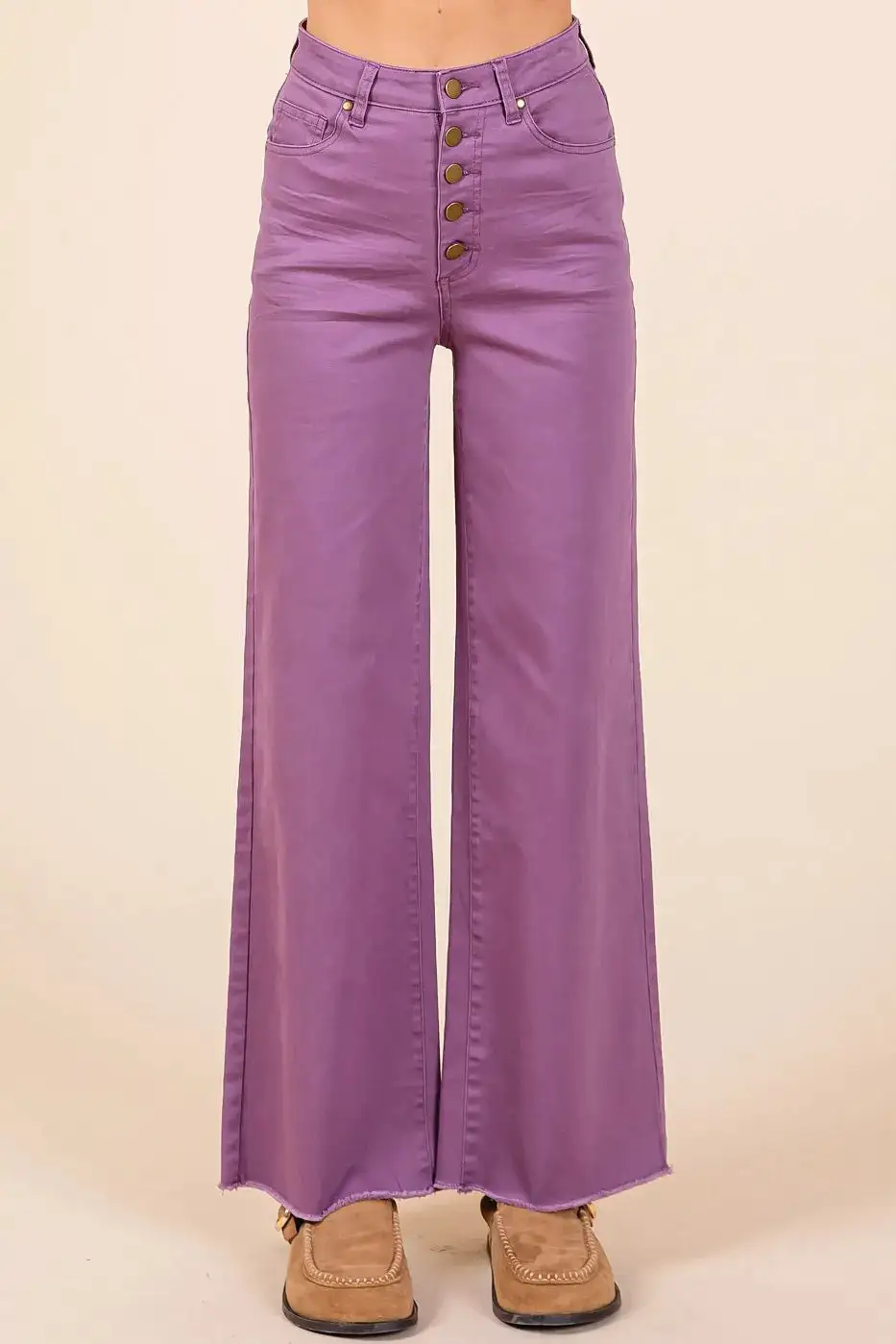 Mittoshop Twill High Waist Button Fly Wide Leg Pants