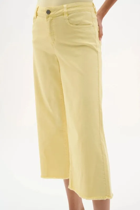 Cotton Denim Wide Leg Cropped Jeans