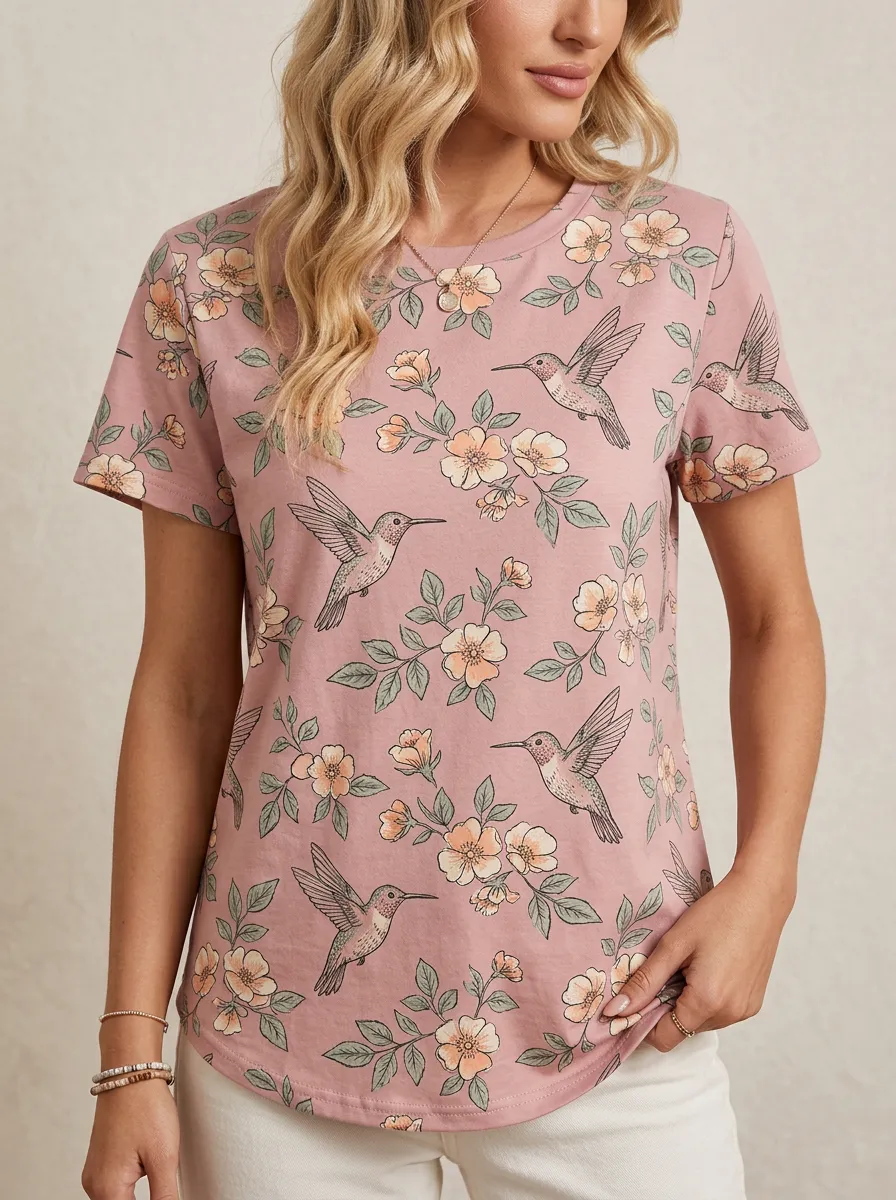 Hummingbird Women's Loose Printed T-Shirt