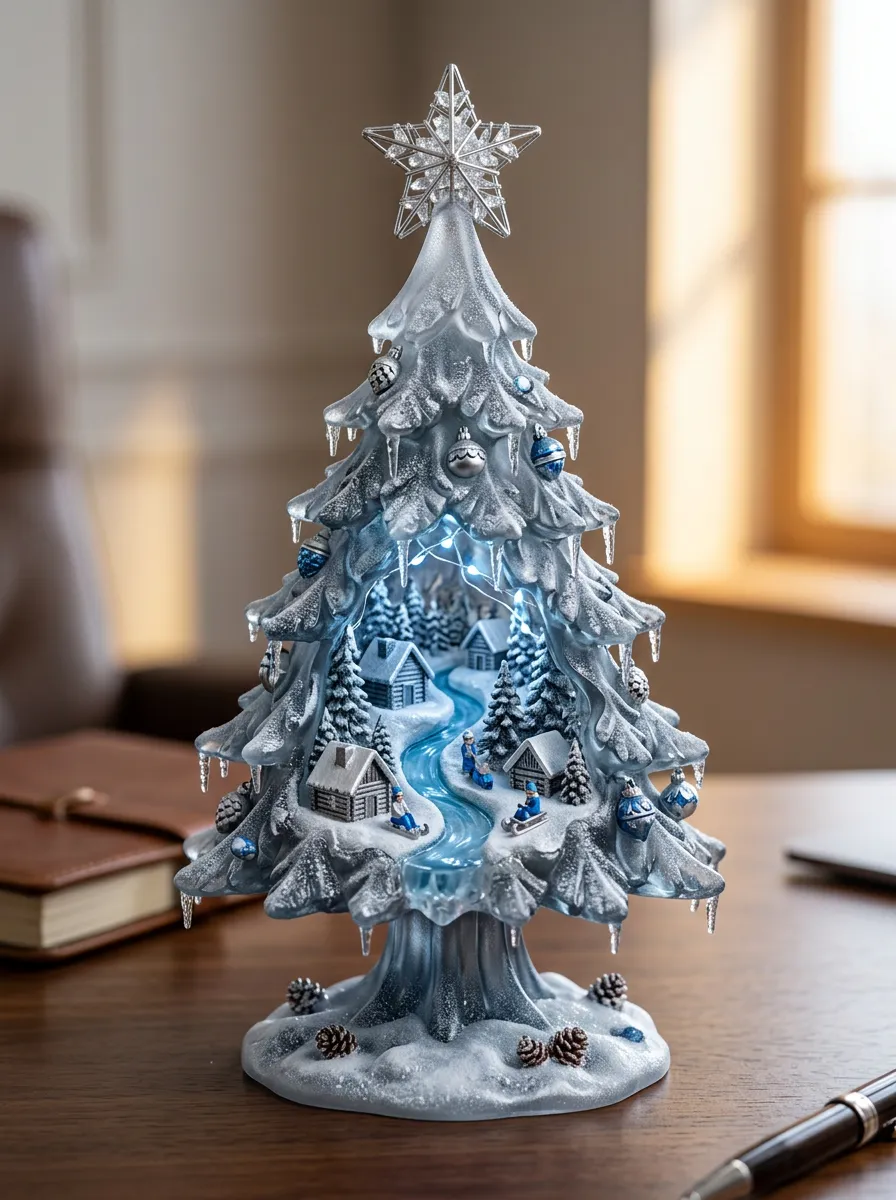 Winter Village Iced Tree Christmas Tabletop Ornament