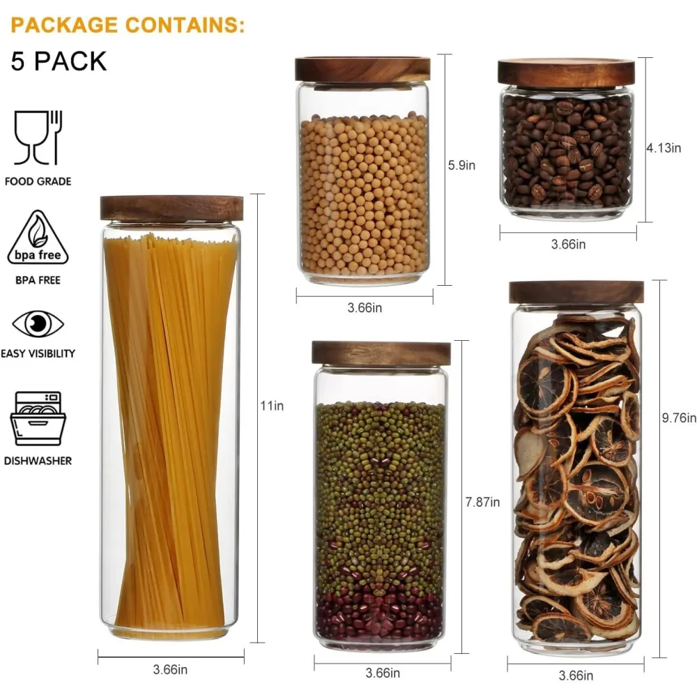 Durable Multi-Size Glass Canisters Set, Kitchen Essential for Storing Pasta, Beans and Spices