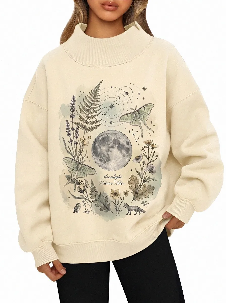 Women's Moon Moth Botanical Nature Printed Sweatshirt