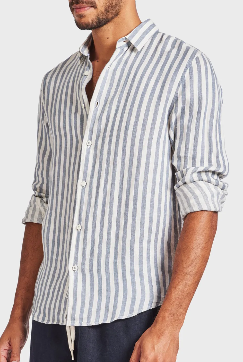 Vertical Stripe Cotton Casual Button Down Shirt