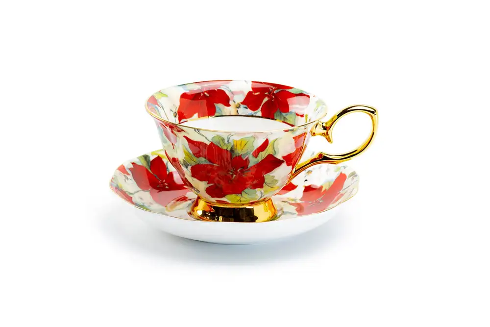 Poinsettia Bone China Tea Cup And Saucer