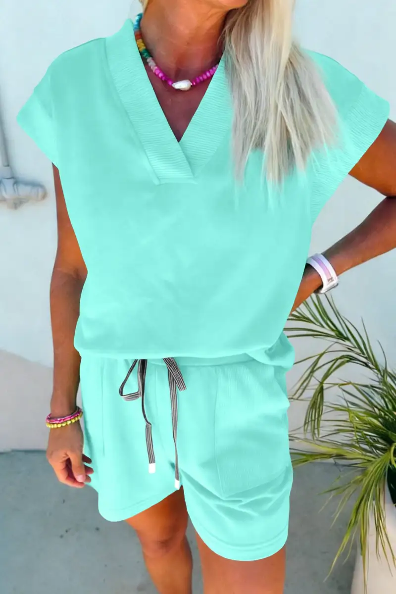 Refined Refined Drawstring Two-Piece Top and Shorts Set