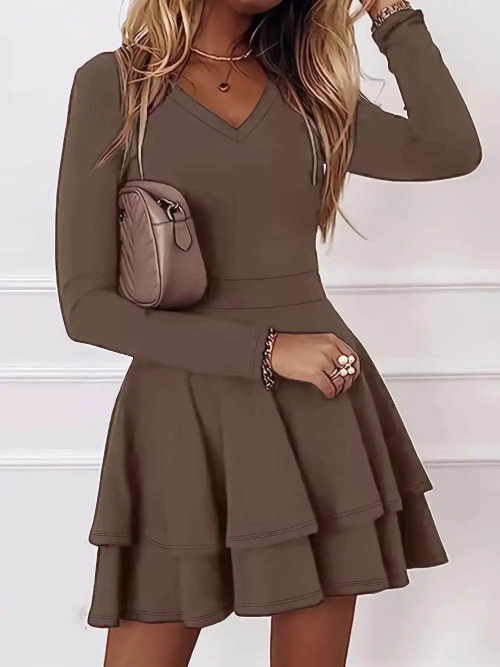 Finish V Neck Ruffle Mini Dress