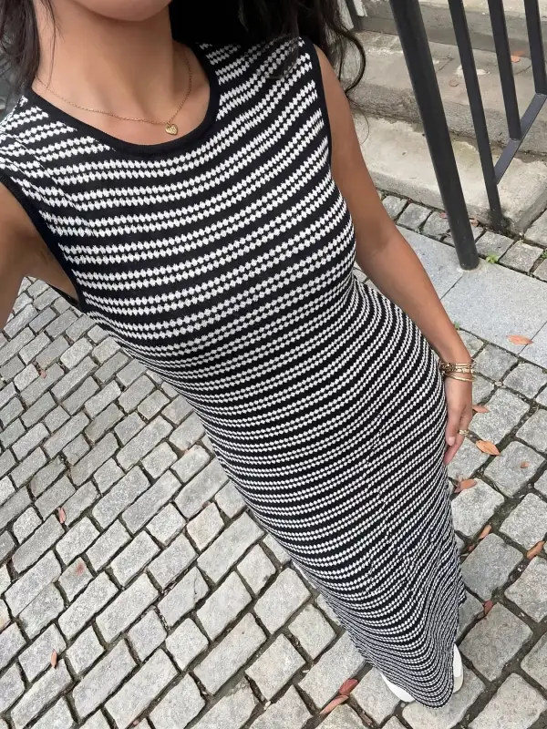 Bodycon Sleeveless Knit Striped Maxi Dress