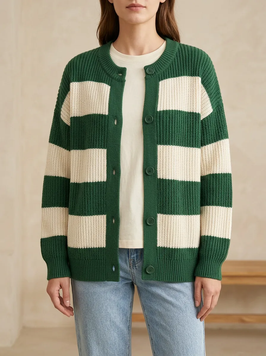 Everyday Layered Rugby Striped Knit Cardigan