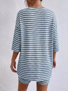 Casual Refined Striped Top and Shorts Matching Set