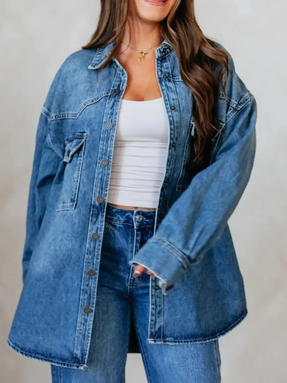 Snap Down Dropped Shoulder Jacket Effortless Outfit Layer