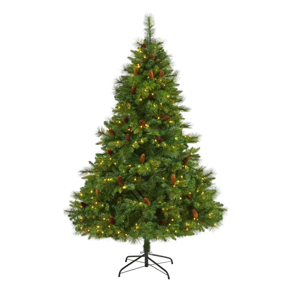 West Virginia Full Bodied Mixed Pine Artificial Christmas Tree with Clear LED Lights and Pine Cones Botanical Accent