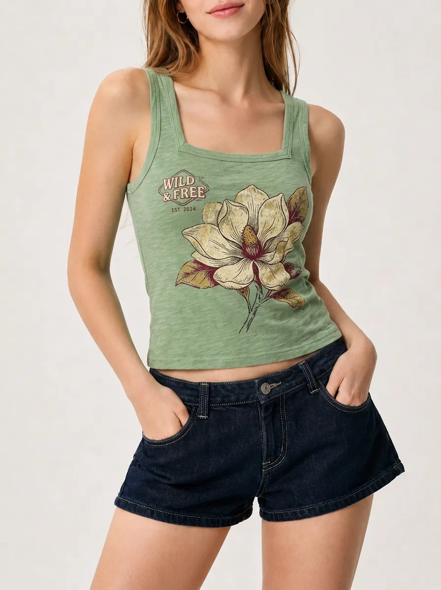 Women's Wild & Free Magnolia Flower Printed Tank Top