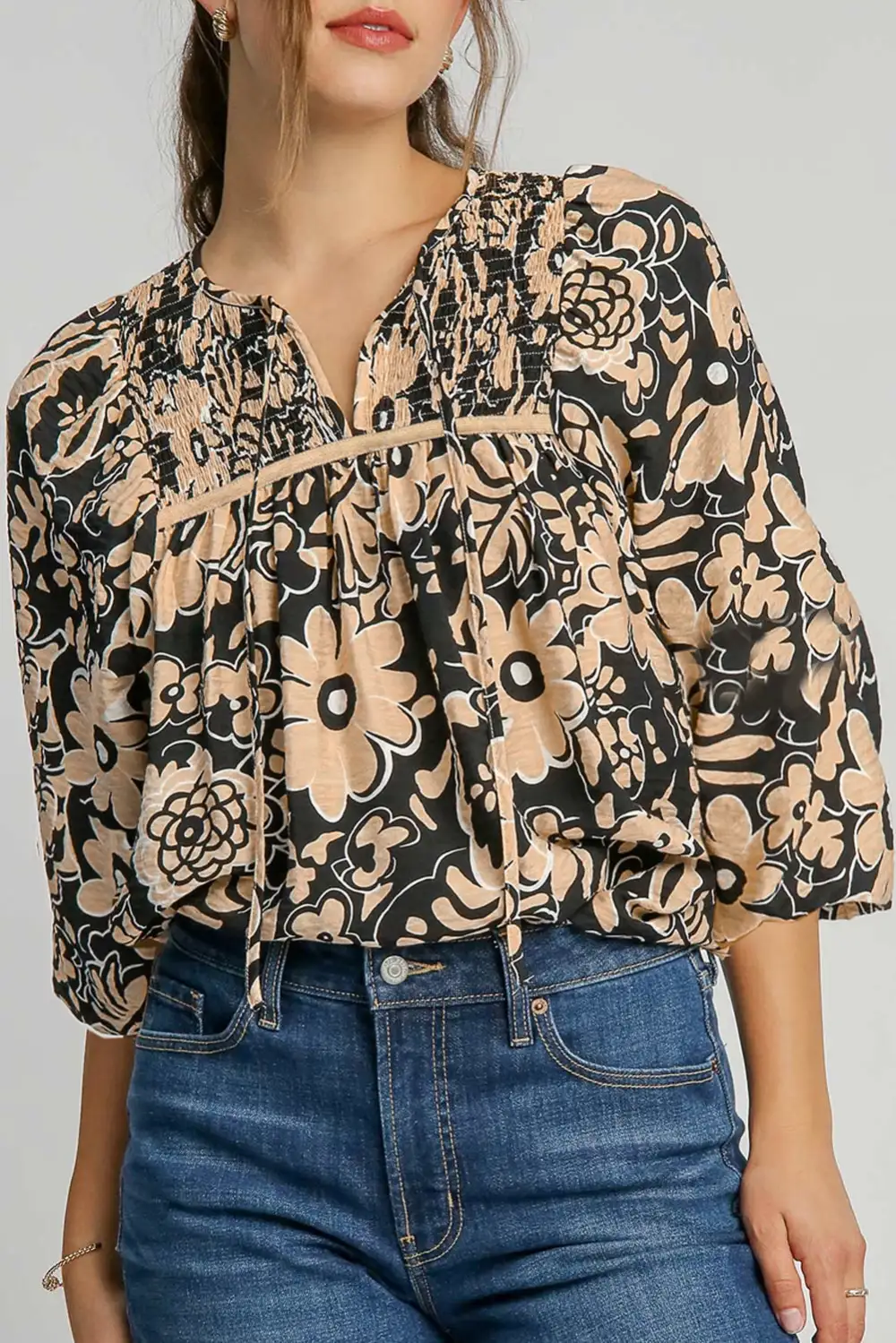 Floral Shirred Boho Blouse