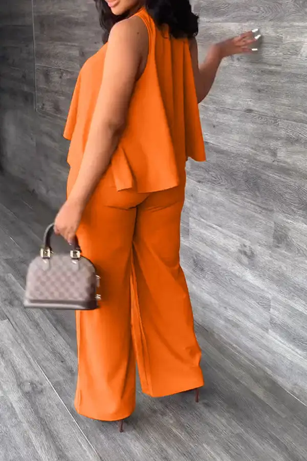 Ruffle Overlay Commuting Pant Suit