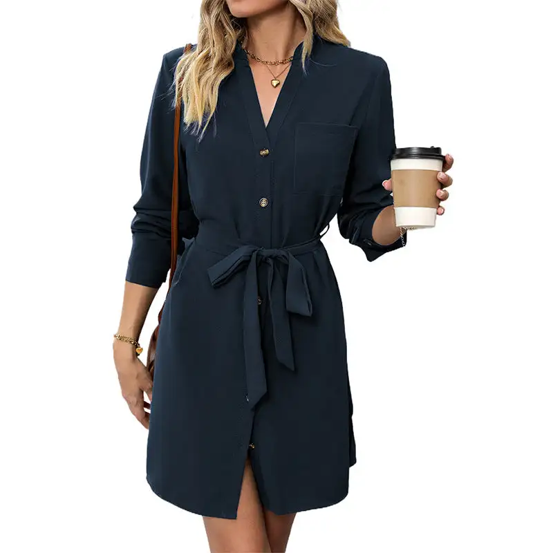Women's Shirt Long-Sleeve Belted Dress