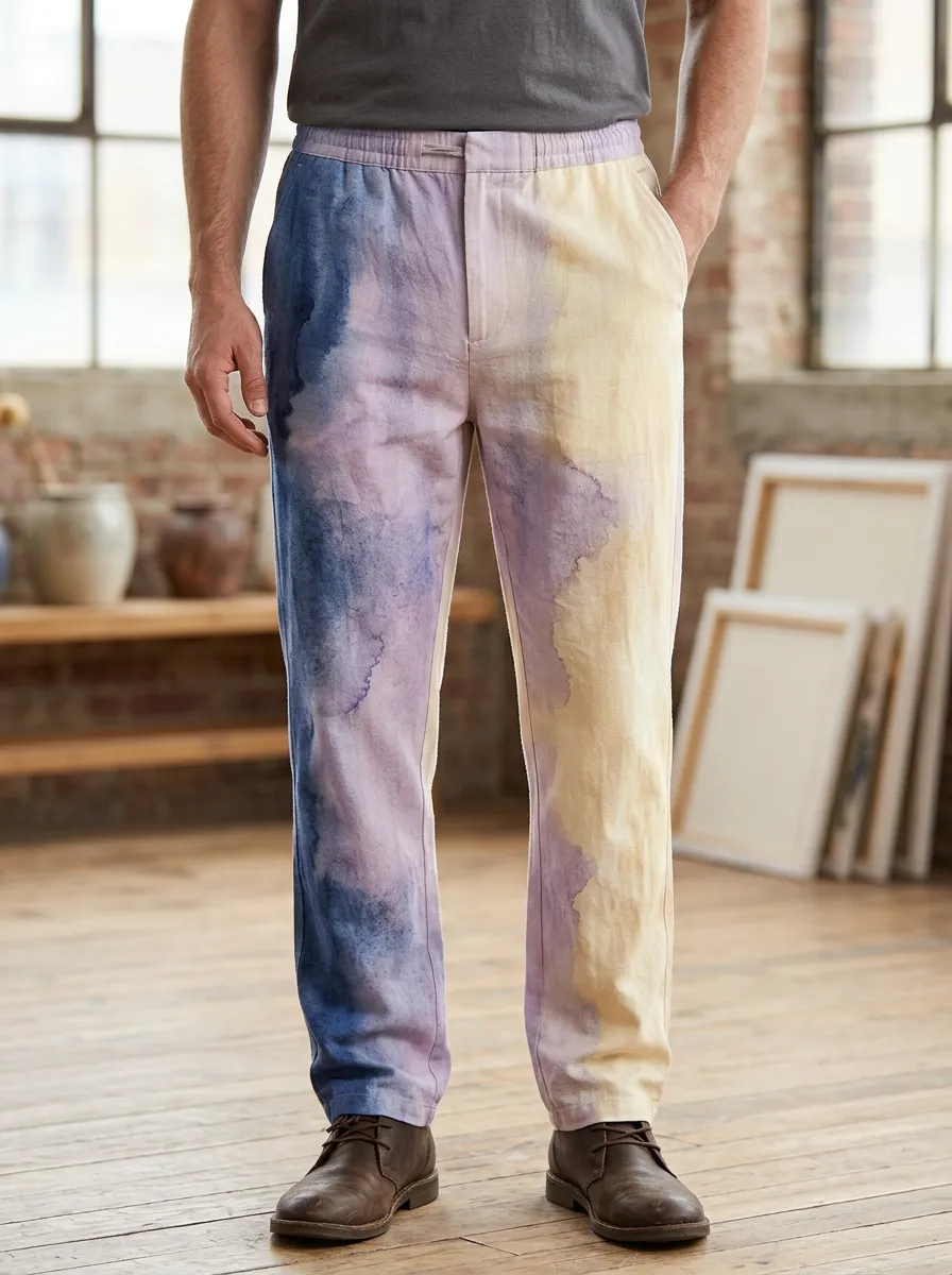 Men's Artistic Watercolor Abstract Printed Casual Pants