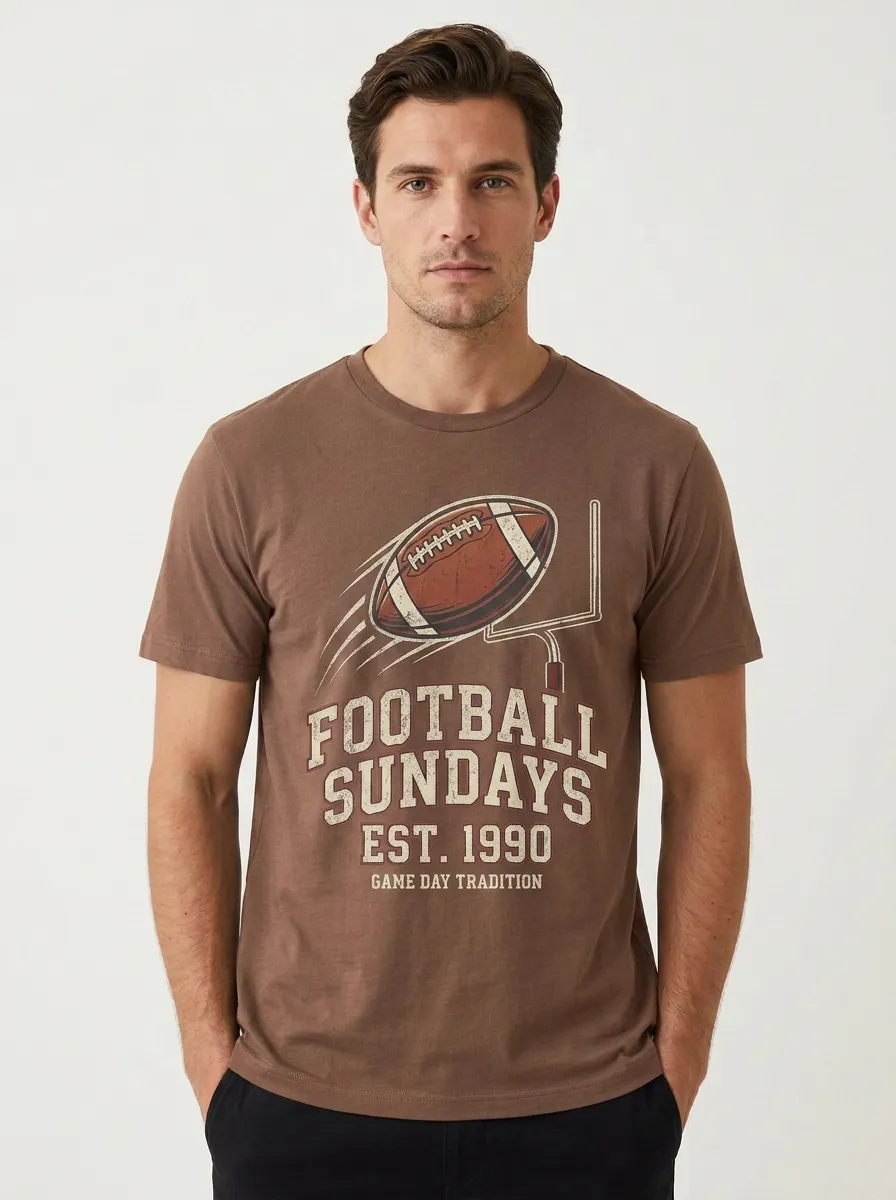 Men's American Football Sundays Vintage Printed T-Shirt