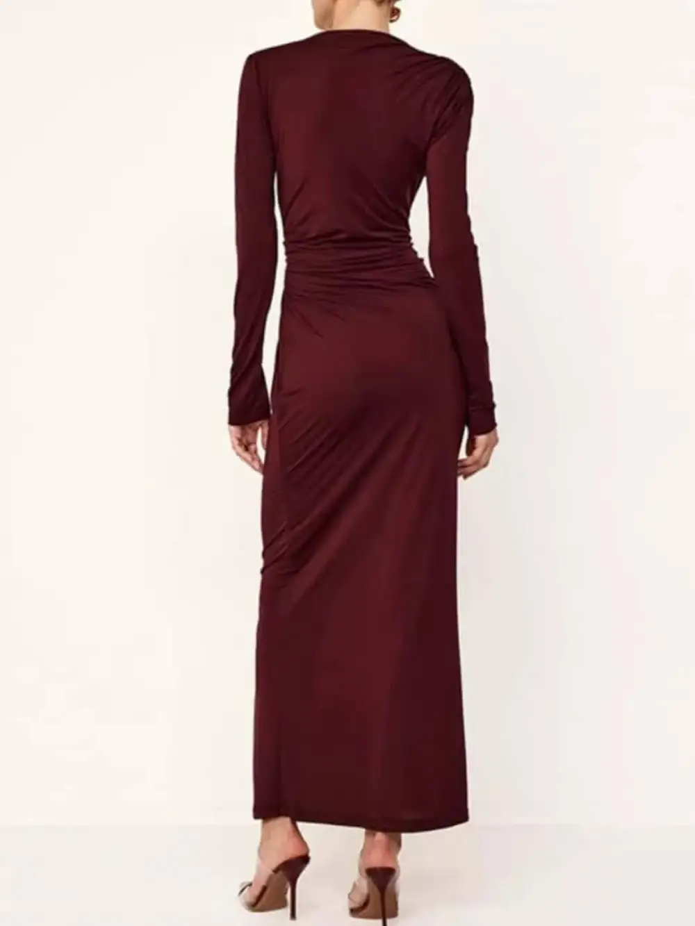 Ruched Long Sleeve Bodycon Maxi Dress