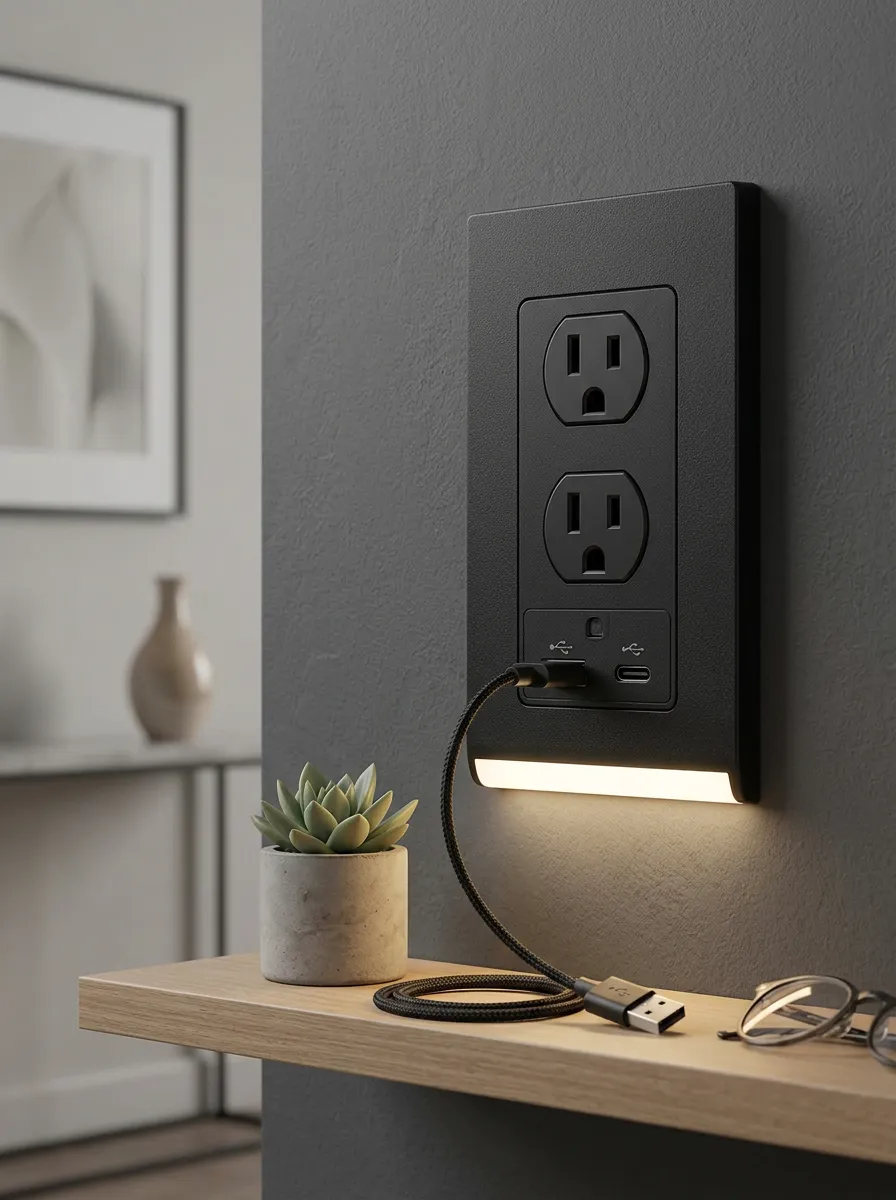 Modern Minimalist Matte Black LED Outlet Cover