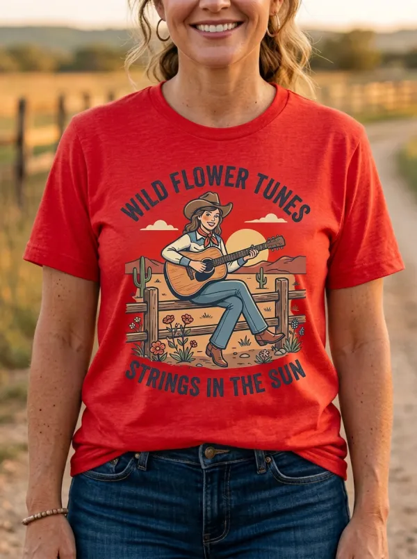 Nashville-Inspired Guitar Cowgirl Country Music Graphic T-Shirt