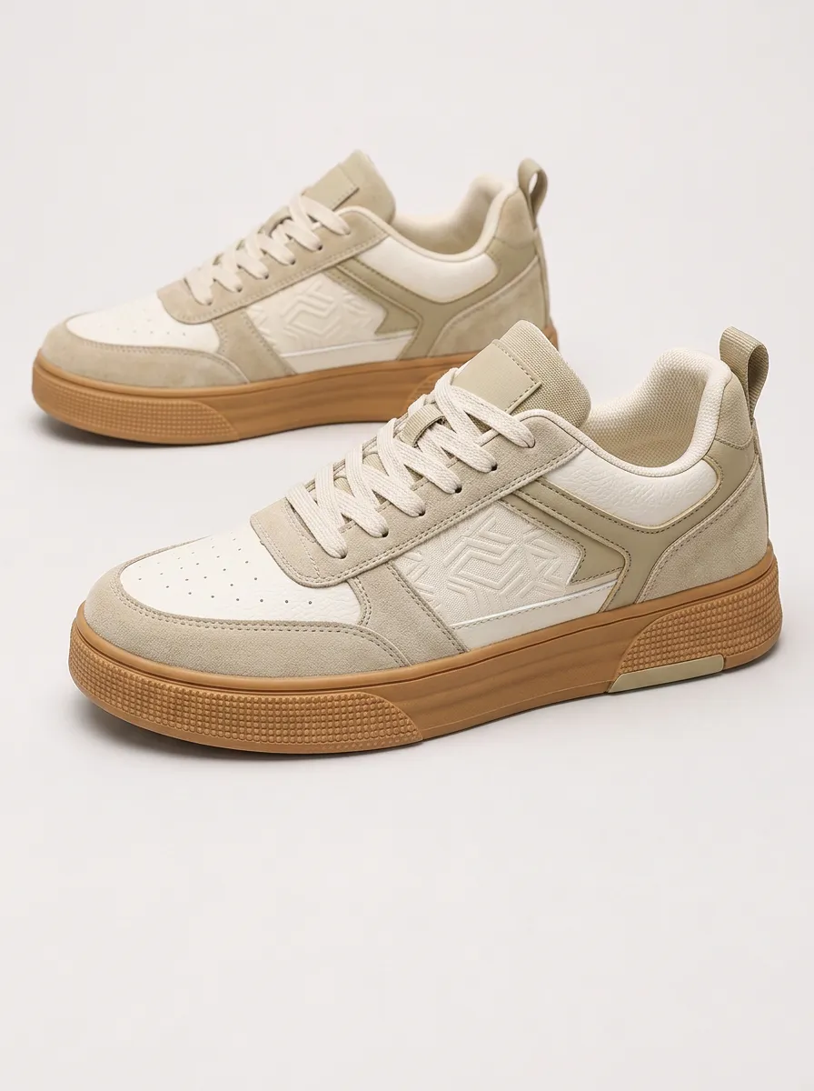 Men's Urban Geometric Pattern Suede Printed Sneakers