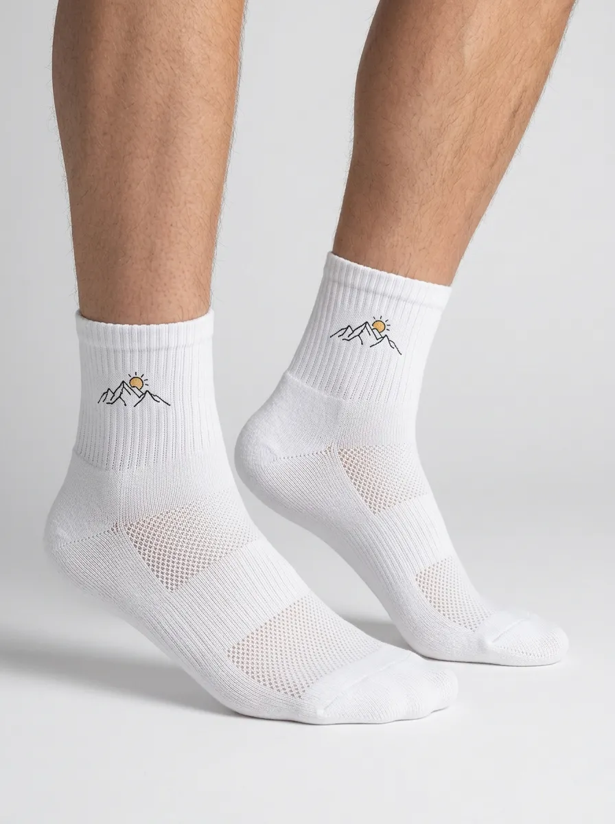 White Summit Mountain Sun Graphic Training Ankle Socks