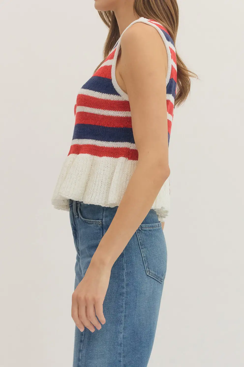 Striped Ruffle Peplum Sleeveless Top