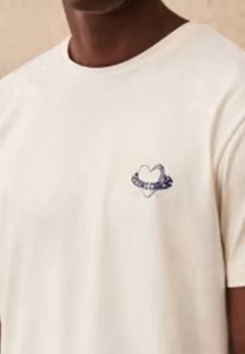 Ecru Small Heart Embroidered Crew Neck T-Shirt
