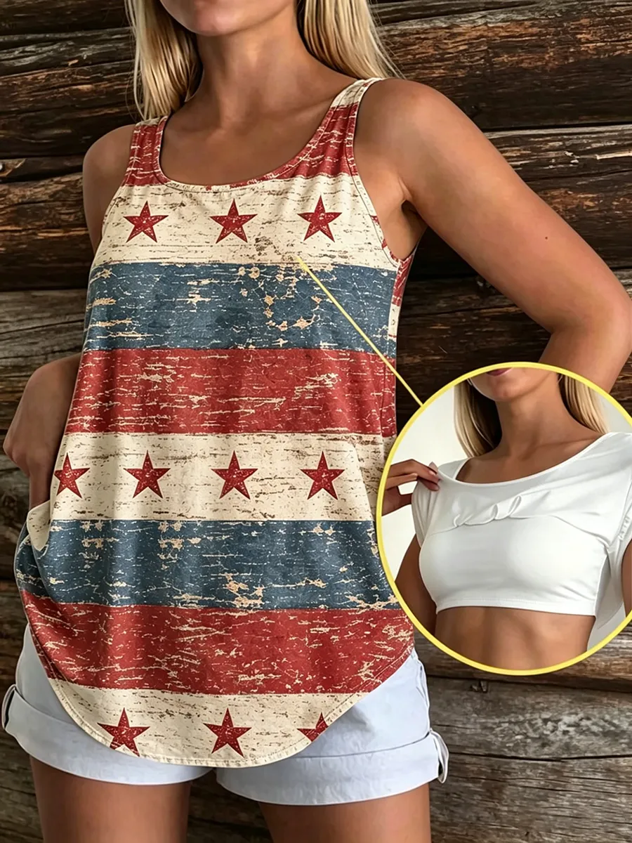 Women'S Retro American Flag Art Vest
