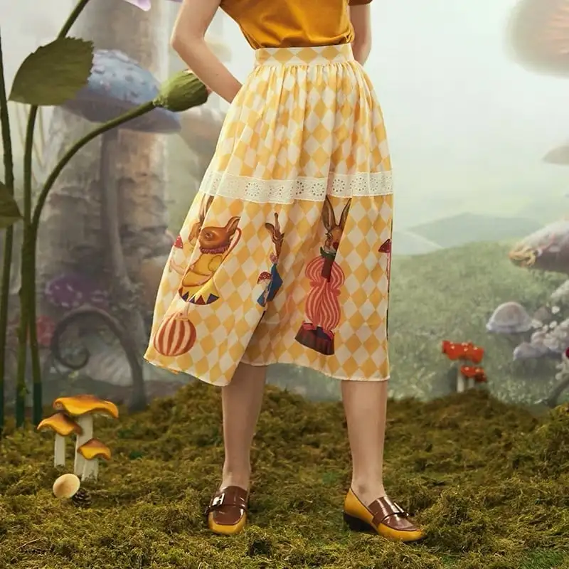 Embroidered Plaid Skirt