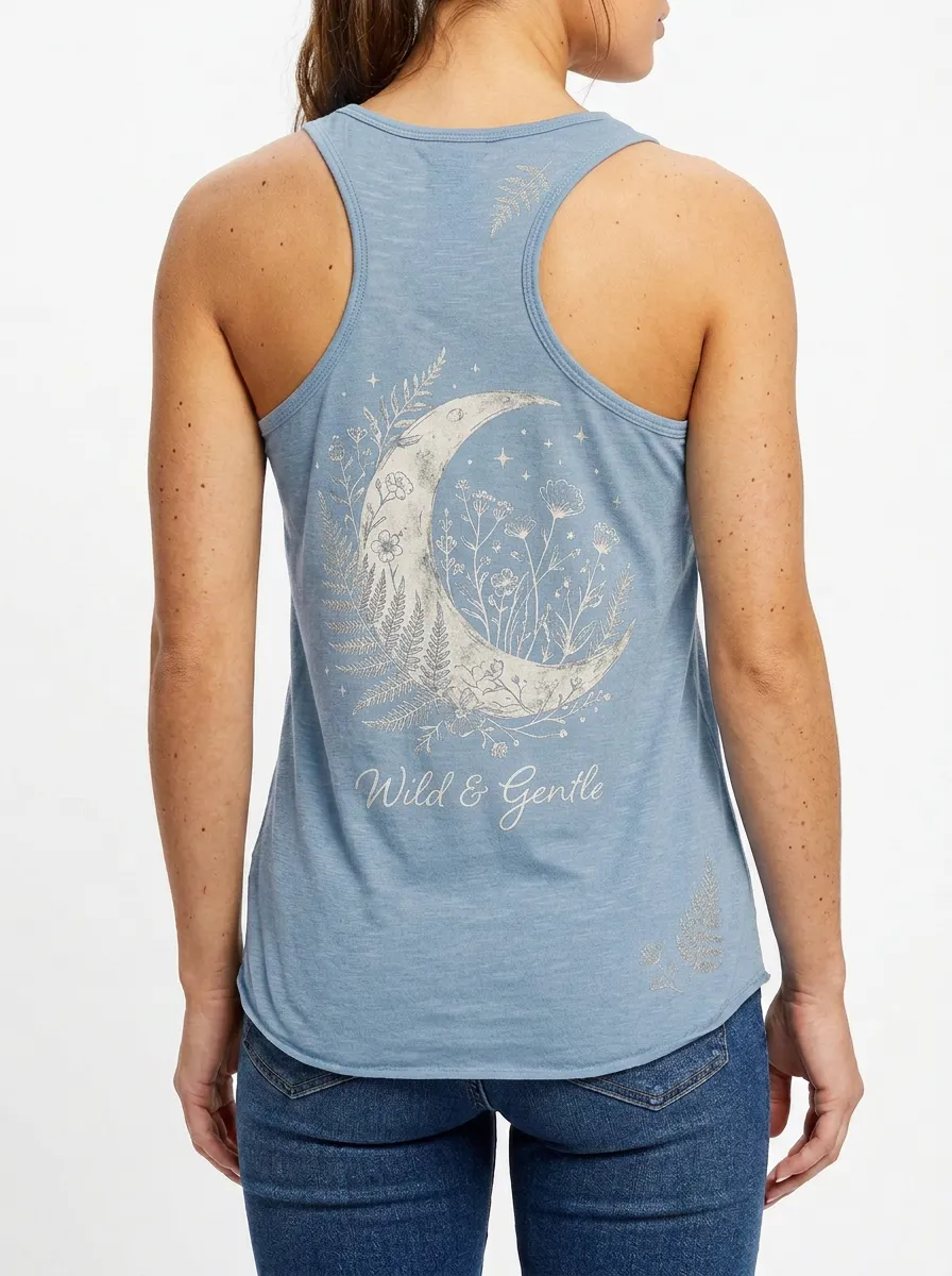 Women's Nature Lover Wild & Gentle Moon Floral Printed Tank Top