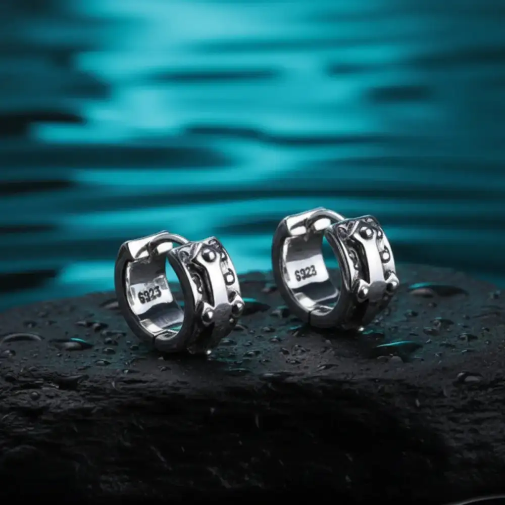 Men's Embossed Cross Hoop Earrings