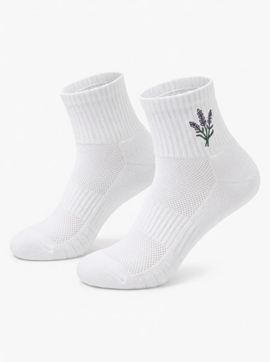 White Trail Floral Embroidered Performance Ankle Socks
